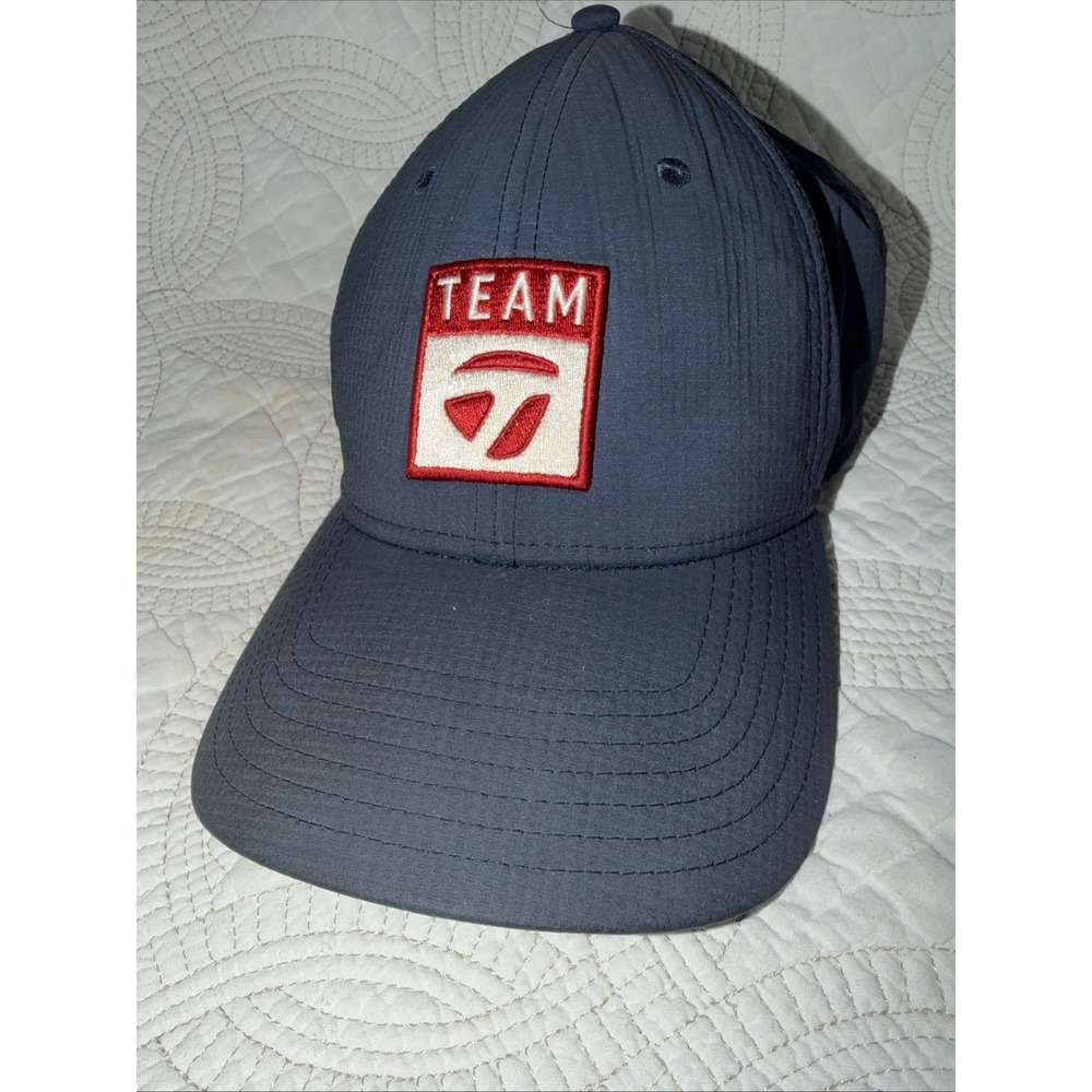 RARE Taylormade Team Staff Tour Issue Navy Blue Adjustable Golf Hat Red Logo